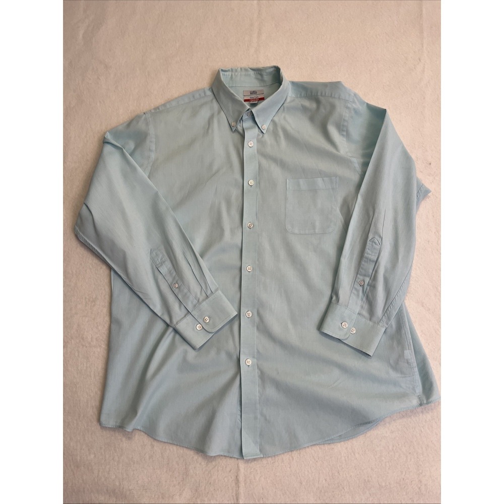 Croft & Barrow Button Up Dress Shirt Men's 18 34/35 Aqua Solid Color Long Sleeve